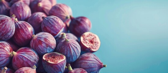 Poster - Ripe figs displayed on a blue backdrop with copy space image