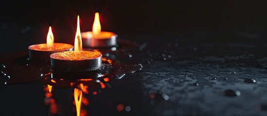 Leinwandbilder - Black backdrop with burning candles providing copy space image