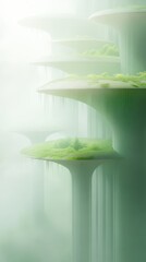 Wall Mural - a green and white image of a forest with a misty sky in the background