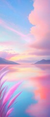 Wall Mural - A beautiful, serene landscape with a pink and blue sky and a calm lake