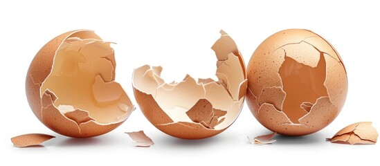 Poster - Cracked eggshells on white background with copy space image