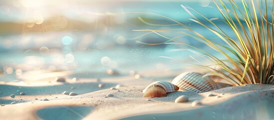 Poster - A beach sand backdrop providing free space for product or ad text design in this image. Creative banner. Copyspace image