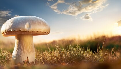 close up of mushroom growing on field against sky