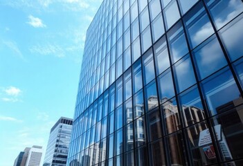 Looking Up Blue Modern Office Building, ai