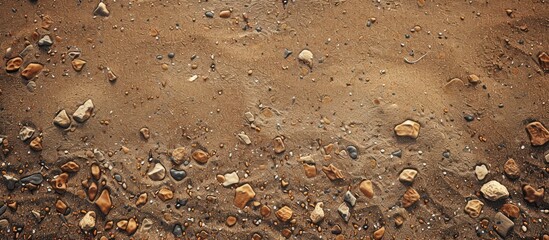 Fototapete - Brown sandy beach with small stones creating a textured background ideal for use as a copy space image