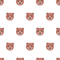 Wall Mural - Seamless pattern. Cute bear face. Kids design. Hand drawn illustration design on white background.