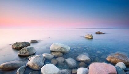 calm seascape with stones and pastel color