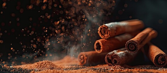 Canvas Print - Cinnamon sticks alongside cinnamon powder create a visually appealing copy space image