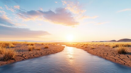 Wall Mural - River Flowing Through Dried Earth.