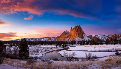 Wall Mural - american landscape during a vibrant winter day colorful sky smith rock