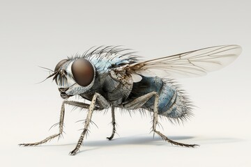 Detailed close-up image of housefly insect isolated on transparent background, part of an entomology collection, anatomy of insects.