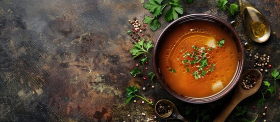 Aufkleber - Bowl of delicious vegetable soup with copy space image