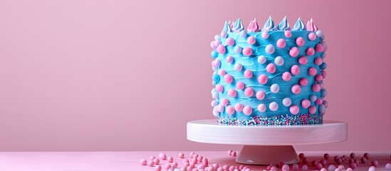 Sticker - Gender reveal cake decorated with blue and pink balls perfect for a party with copy space image