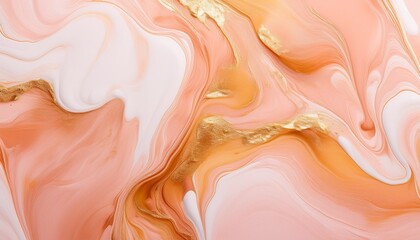 abstract peach and yellow marble liquid texture with gold splashes luxury background