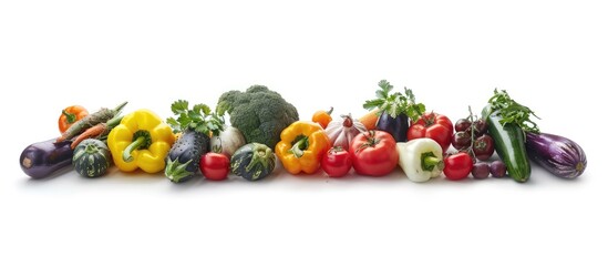 Poster - Fresh vegetables creatively arranged in a frame on a white background suitable for a copy space image