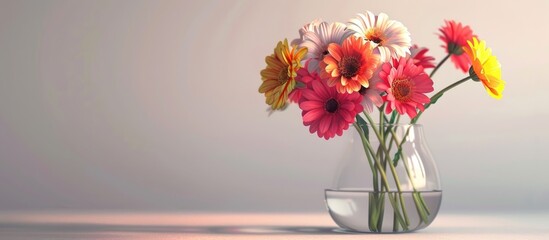 Poster - A vase with colorful flowers placed on the table creating a lovely copy space image
