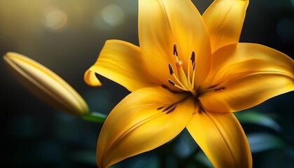 the photo features a yellow lily in full bloom