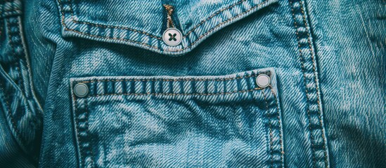 Aufkleber - Close up of turquoise denim pants front and small pockets showcasing design details like button seams and fabric texture ideal for a copy space image