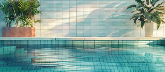 Wall Mural - Stunning swimming pool featuring clear water and vintage tile wall ideal for leisure getaways Ample copy space image included