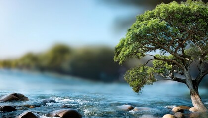 Wall Mural - tree and out of focus water nature background