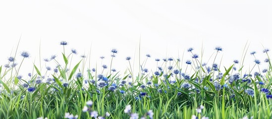 Aufkleber - A serene white meadow dotted with vibrant cornflowers against a copy space image