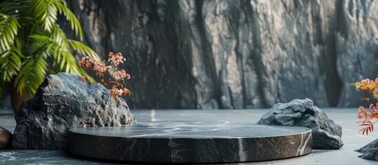 Aufkleber - Background podium featuring natural stones with textured composition for a stylish copy space image