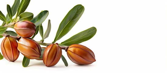Aufkleber - Ripe jojoba fruits with leaves isolated on white background with copy space image