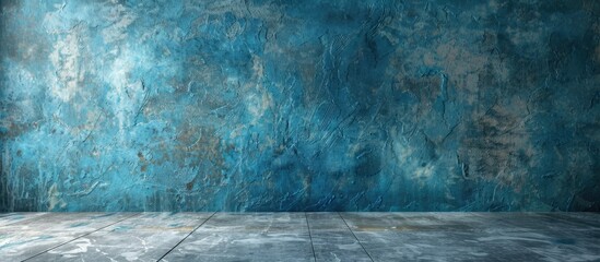 Wall Mural - Blue wall texture with scratches adds a grungy touch to the background leaving room for additional content in the copy space image