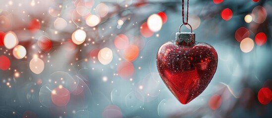 Fototapete - Christmas background featuring a heart ornament hanging on a string with a copy space image symbolizing love and health for Valentine s Day