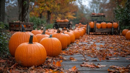 Explore a charming pumpkin patch filled with bright orange pumpkins on a rustic autumn afternoon