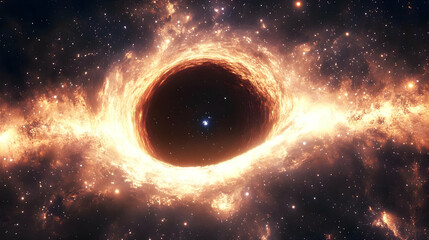 Wall Mural - A fiery black hole in space with a glowing rim.