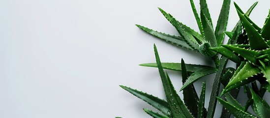 Aufkleber - Trimmed aloe leaves against a white backdrop with copy space image