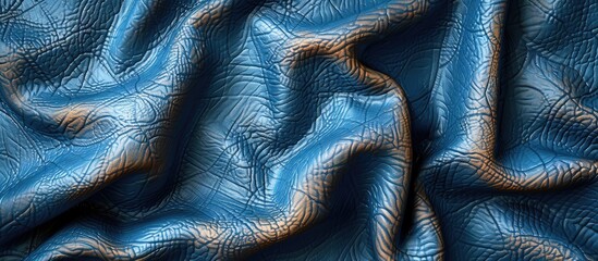 Aufkleber - Close up shot of authentic leather texture on a blue artificial leatherette background with copy space image