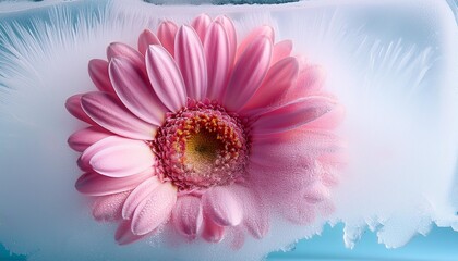 Wall Mural - abstract art background of frozen pink gerbera flower in ice