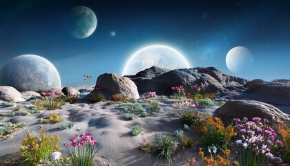 Wall Mural - lunar wonders enchanting lunar landscape teeming with alien flora and fauna