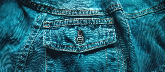 Aufkleber - Close up of turquoise denim pants front and small pockets showcasing design details like button seams and fabric texture ideal for a copy space image