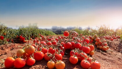 Canvas Print - closeup of tomatoes in tomato field