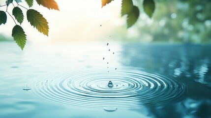 Wall Mural - Water Droplet Ripples in Calm Blue Water.