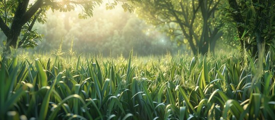 Poster - Cornfield in sunlight with a green hue daytime copy space image
