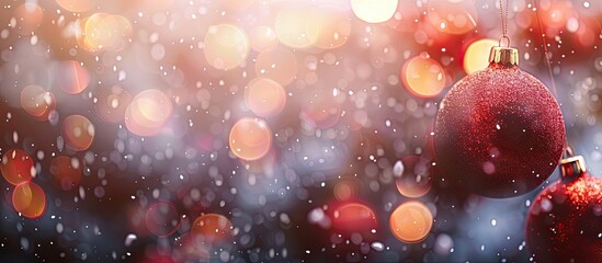 Leinwandbilder - Banner design featuring Christmas balls set against a blurred background with a bokeh effect providing space for text in the image. Creative banner. Copyspace image