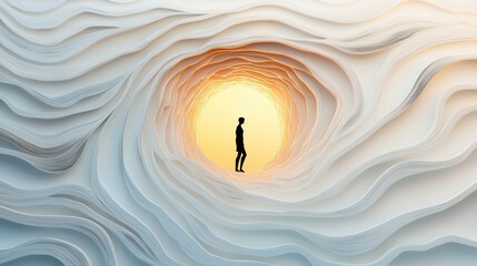 Wall Mural - Silhouette of a Person Standing in a Wavy, Abstract Portal.