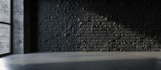 Leinwandbilder - The studio s empty interior with black and gray concrete brick backgrounds features a blank text for copy space image