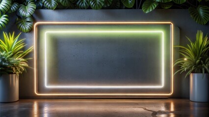 Canvas Print -  neon rectangle frame or neon lights horizontal