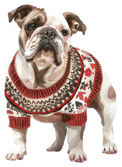 Sticker - PNG Adorable bulldog in festive sweater