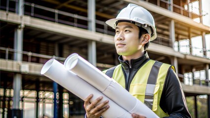 Poster -  portrait of engineering asian man construction