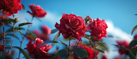 Aufkleber - Close up view of roses against a blue sky background with ample copy space image