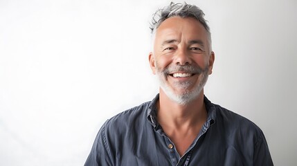 Sticker - A smiling middle-aged man with gray hair and a beard, wearing a casual shirt against a light background.