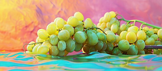 Poster - Green grapes beautifully displayed on a colorful backdrop with plenty of copy space image