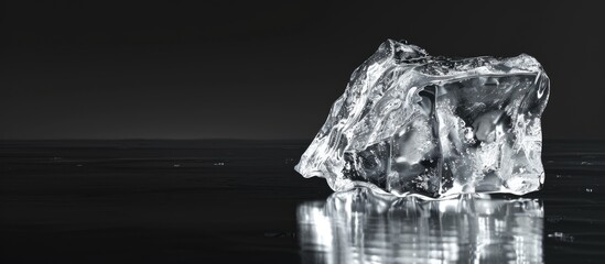 Leinwandbilder - Clear ice piece on reflective black surface with copy space image