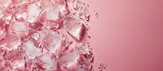 Leinwandbilder - Top down view of crushed ice on a pink background with room for text near the copy space image